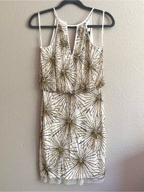 Aidan Mattox Ivory Dress with Gold/Silver Sequin Starburst Detail